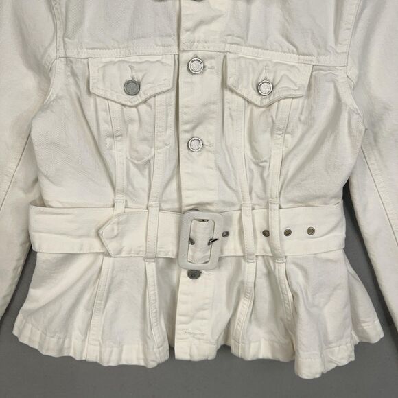 BLANKNYC Jacket Womens XS White Belted Denim Peplum Coastal Cowgirl Minimal Y2K - Picture 3 of 14